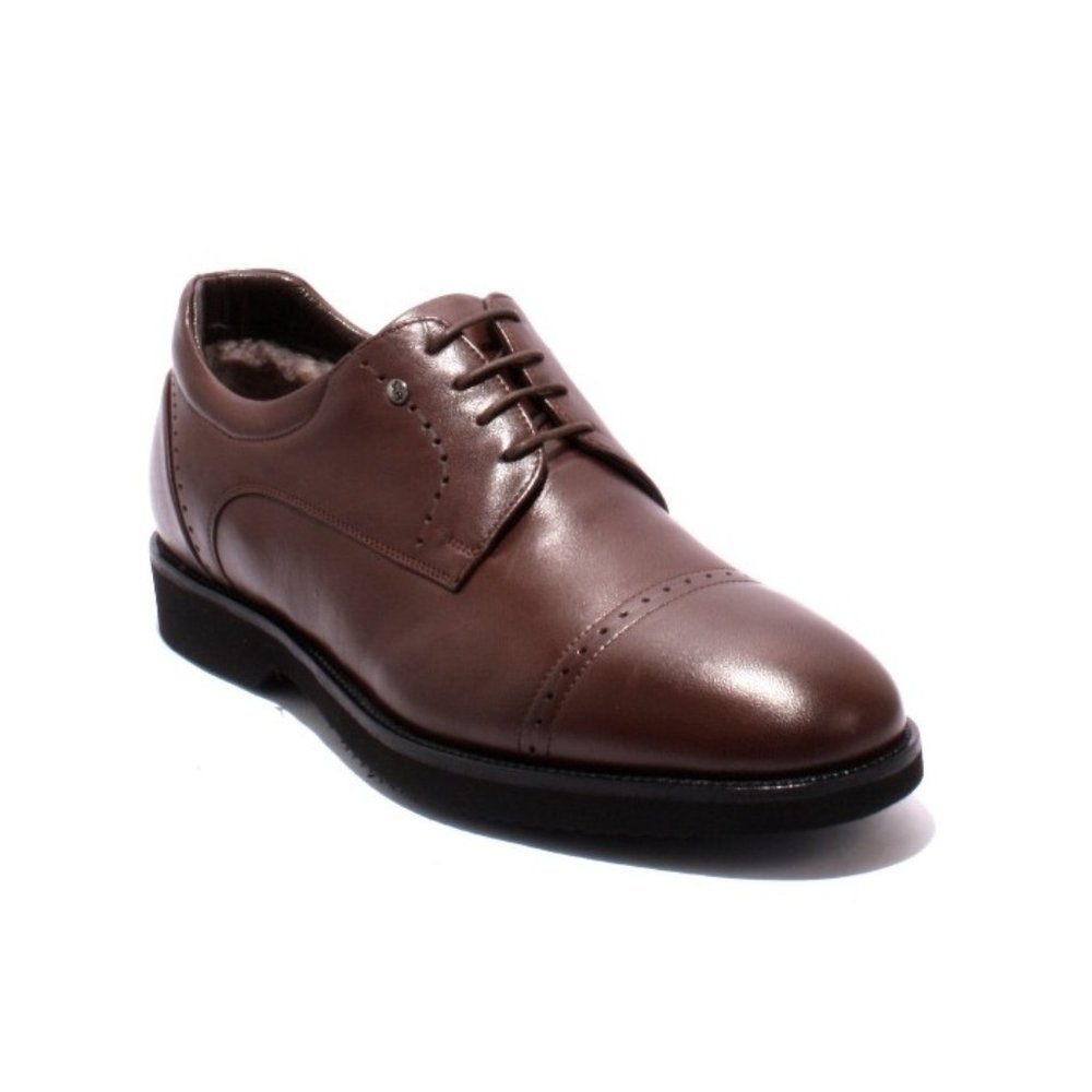 ROBERTO SERPENTINI 22404 Brown Leather Lace-Up Shearling Shoes